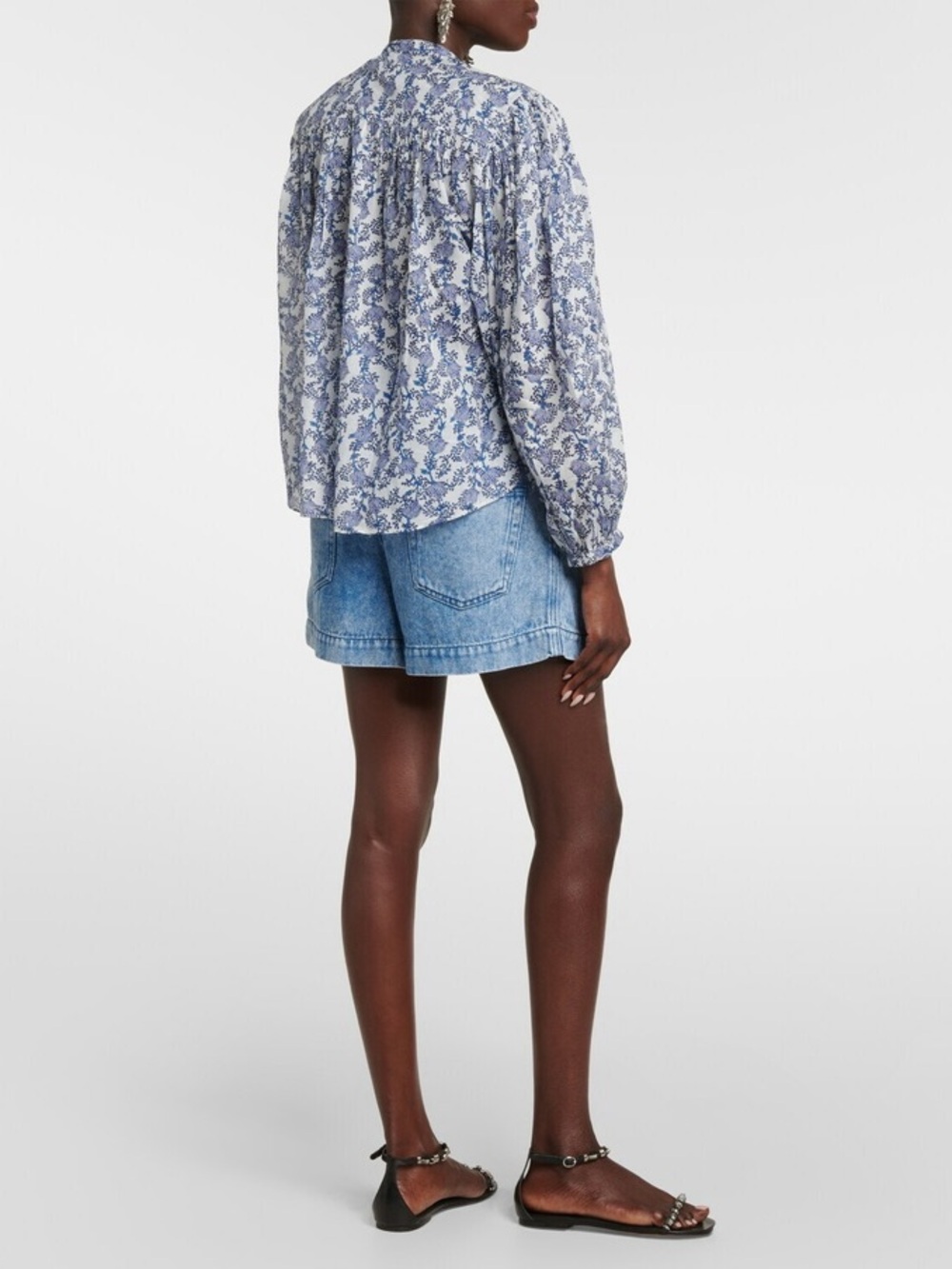 Isabel Marant Etoilé Salika Cotton Voile Blue and White Floral Blouse - Picture 3 of 10